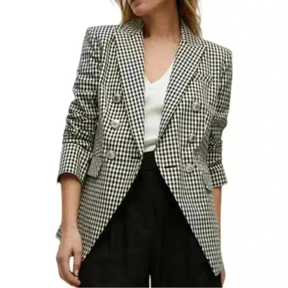 Veronica Beard Dickey Jacket Blazer Size 2 Black/Ecru Gingham Plaid Check - Picture 1 of 12